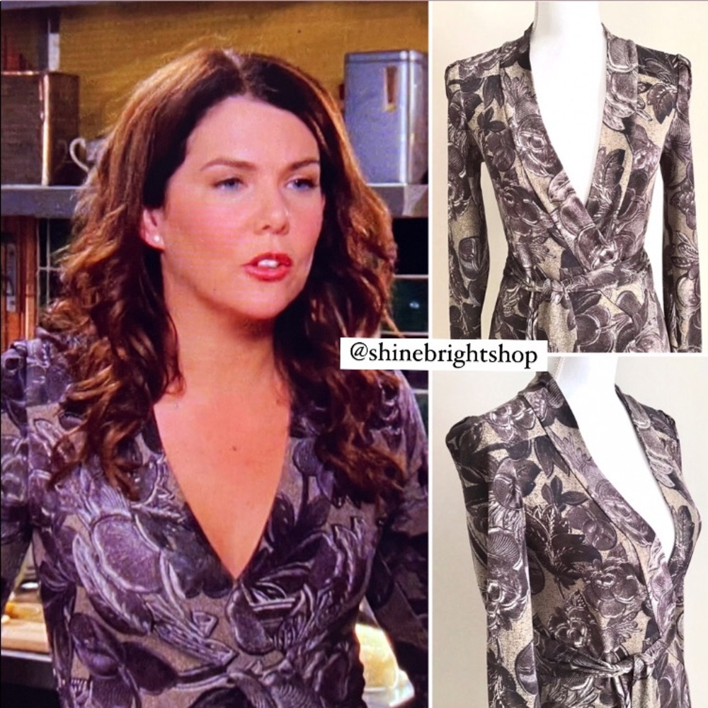 Rare Early 2000s Vintage Silk Wrap Dress ASO Lorelai Gilmore in Gilmore Girls - Picture 3 of 16
